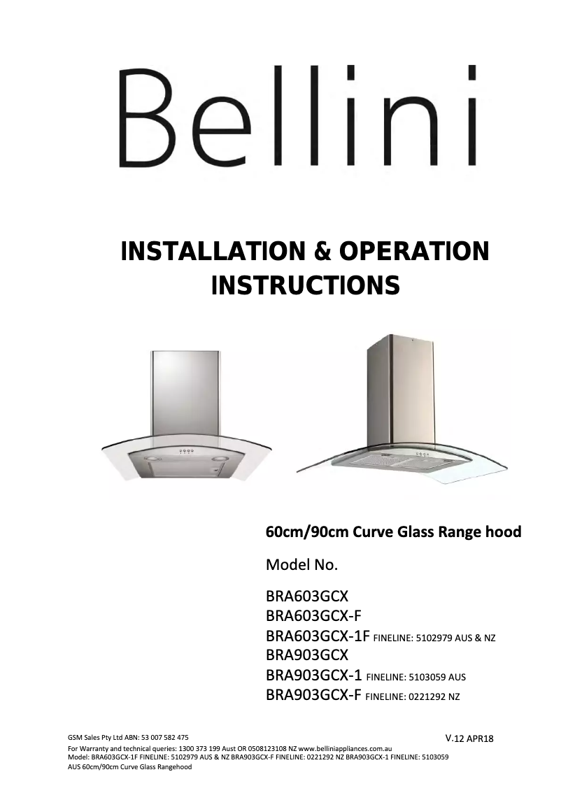 Page n°1 - Manuel utilisateur Bellini BRA603GCX