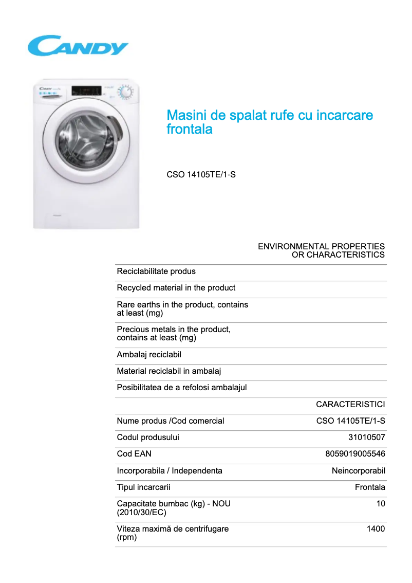 Image de la première page du manuel de l'appareil CSO 14105TE/1-S