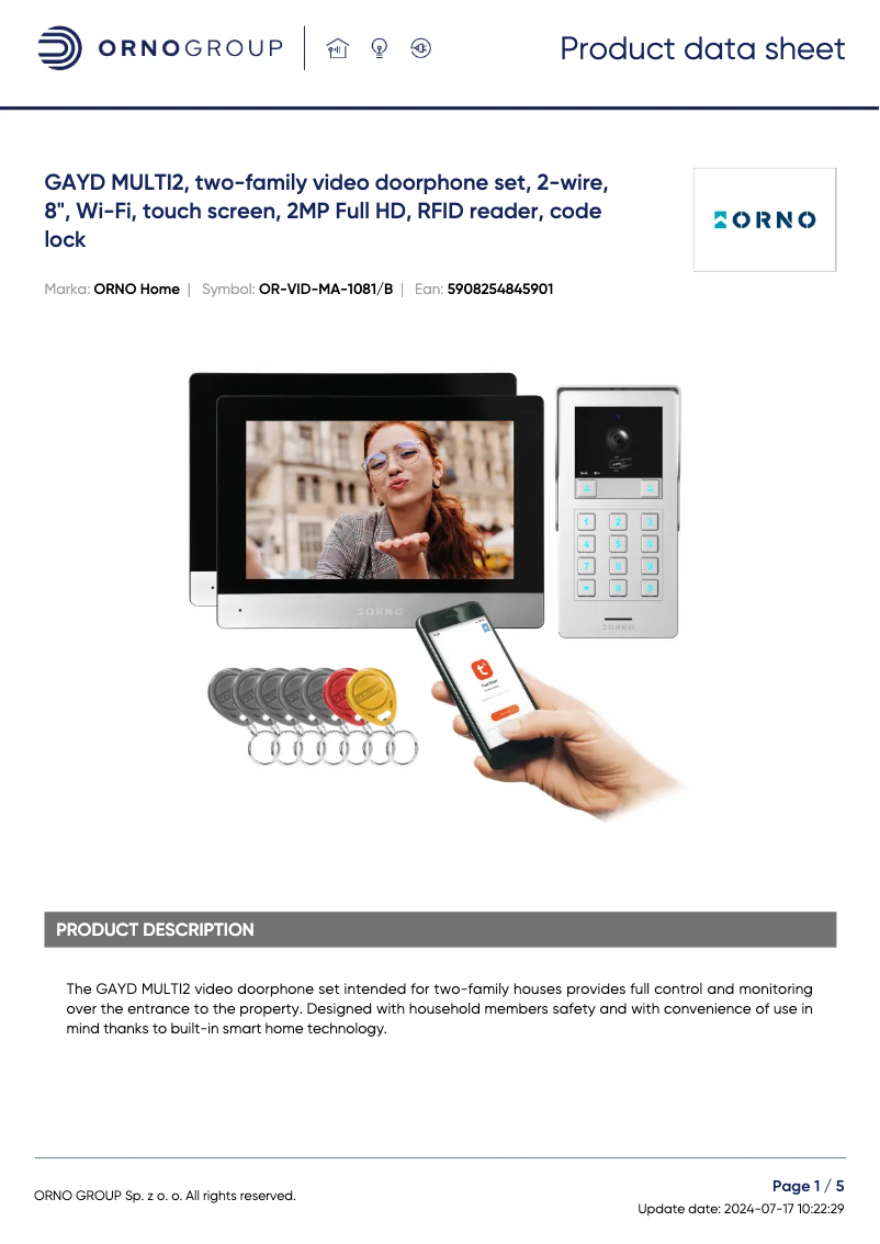 Page 1 de la notice Fiche technique Vibell OR-VID-MA-1081