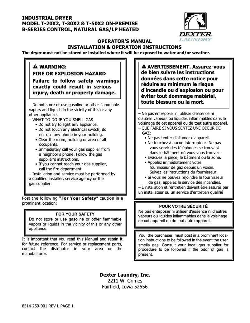 Page n°1 - Manuel utilisateur Dexter Laundry T-20x2