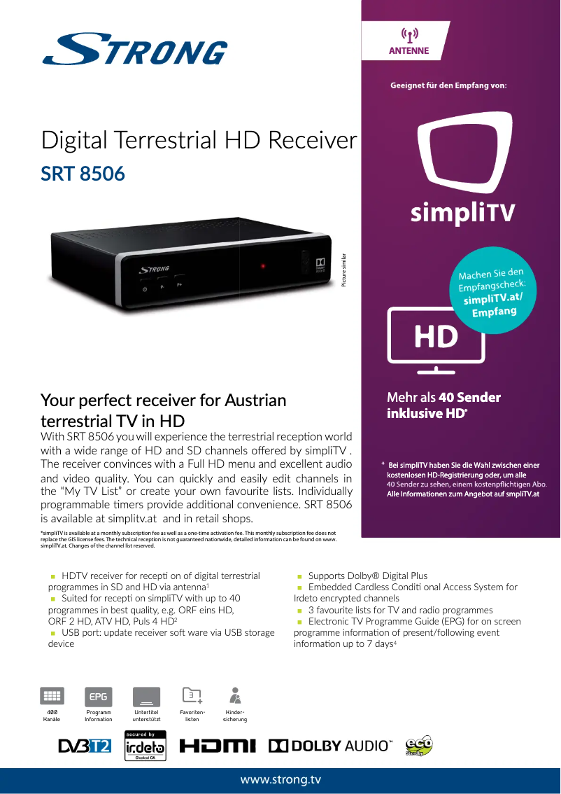 Page 1 de la notice Manuel utilisateur Strong SRT 8506