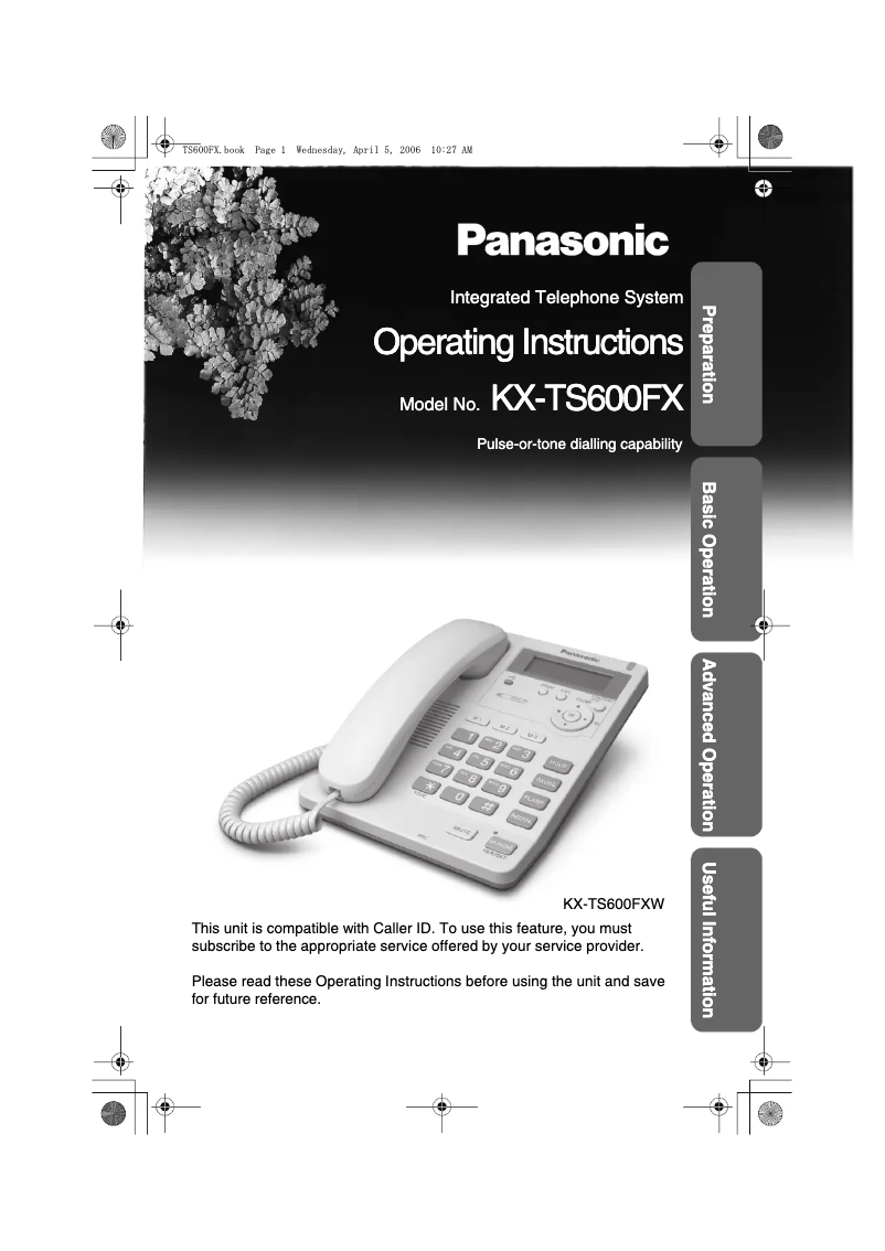Page 1 de la notice Manuel utilisateur Panasonic KX-TS600FX
