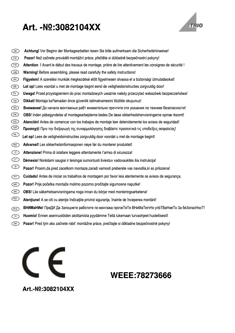 Page 1 de la notice Manuel utilisateur Trio Lighting Aaron