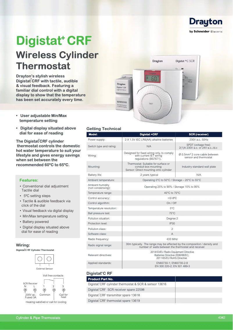 Page 1 de la notice Fiche technique Drayton Digistat+C RF