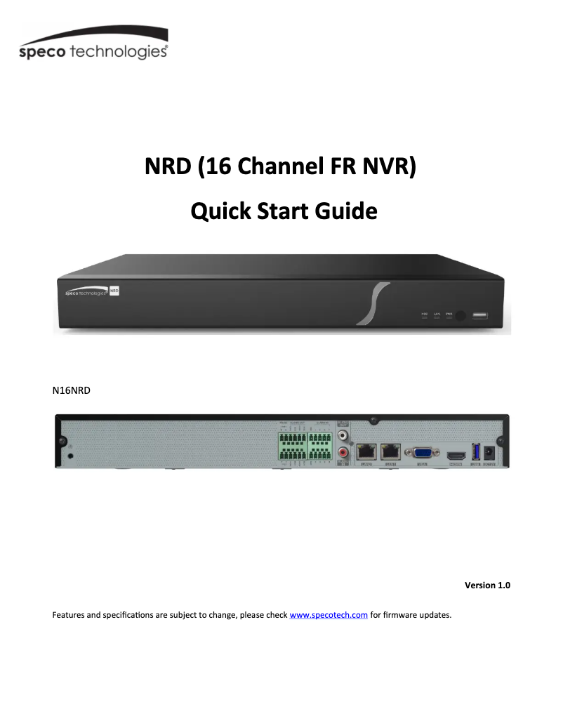 Page 1 de la notice Guide de démarrage rapide Speco Technologies N16NRD