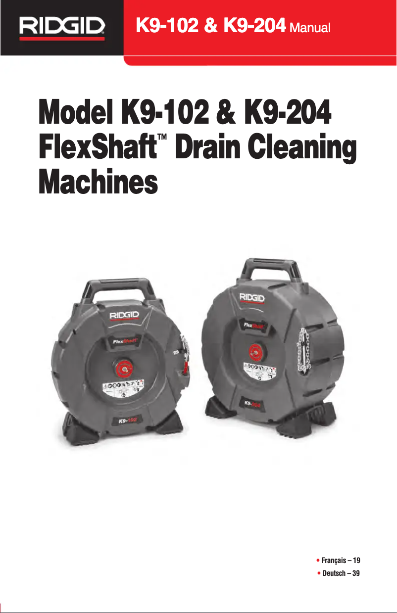 Page 1 de la notice Manuel utilisateur Ridgid FlexShaft K9-204