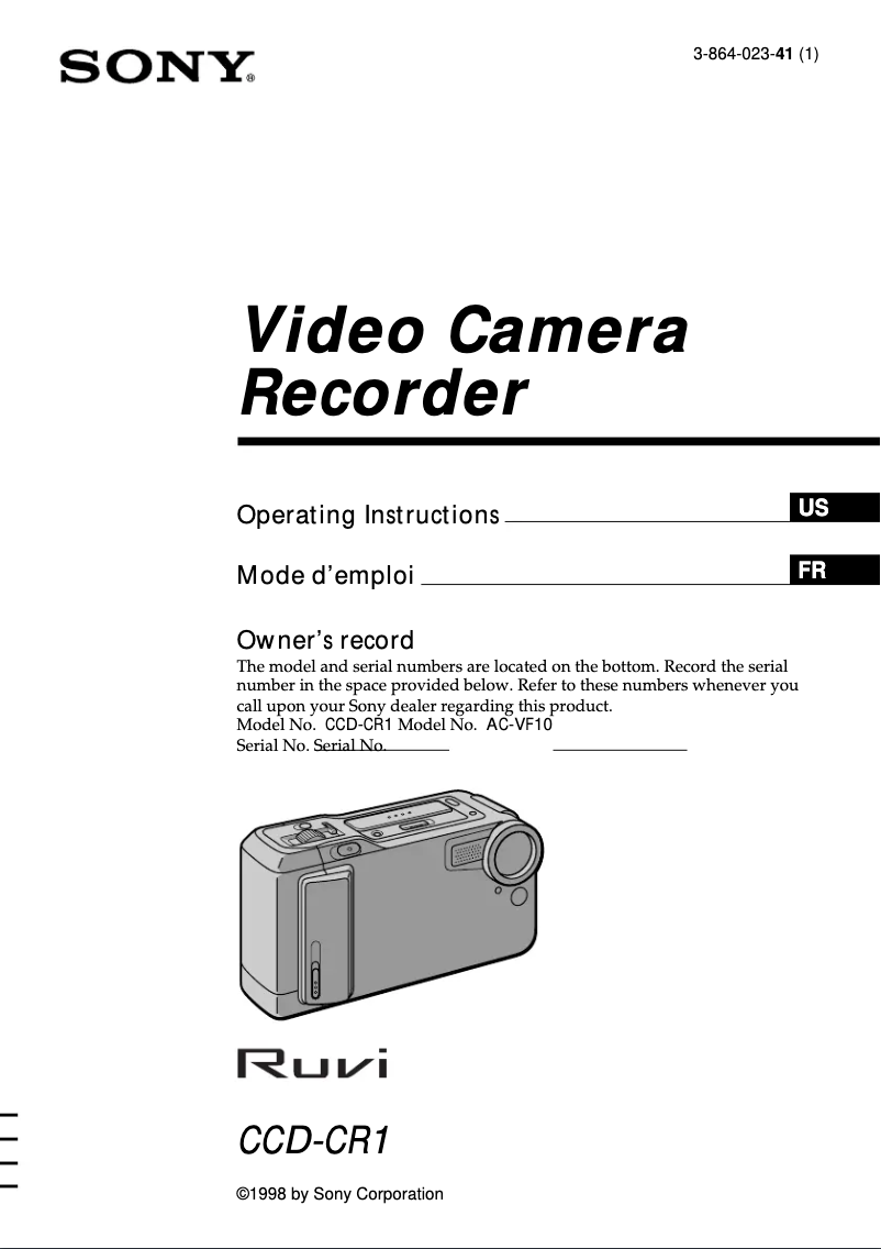 Page 1 de la notice Manuel utilisateur Sony CCD-CR1