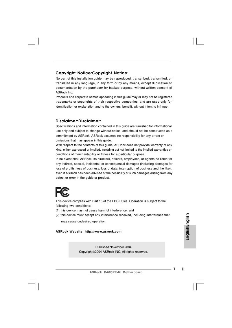 Image de la première page du manuel de l'appareil P4i65PE-M