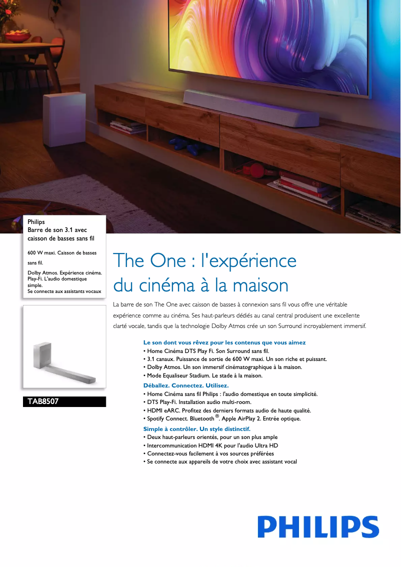 Page n°1 - Fiche technique Philips TAB8507