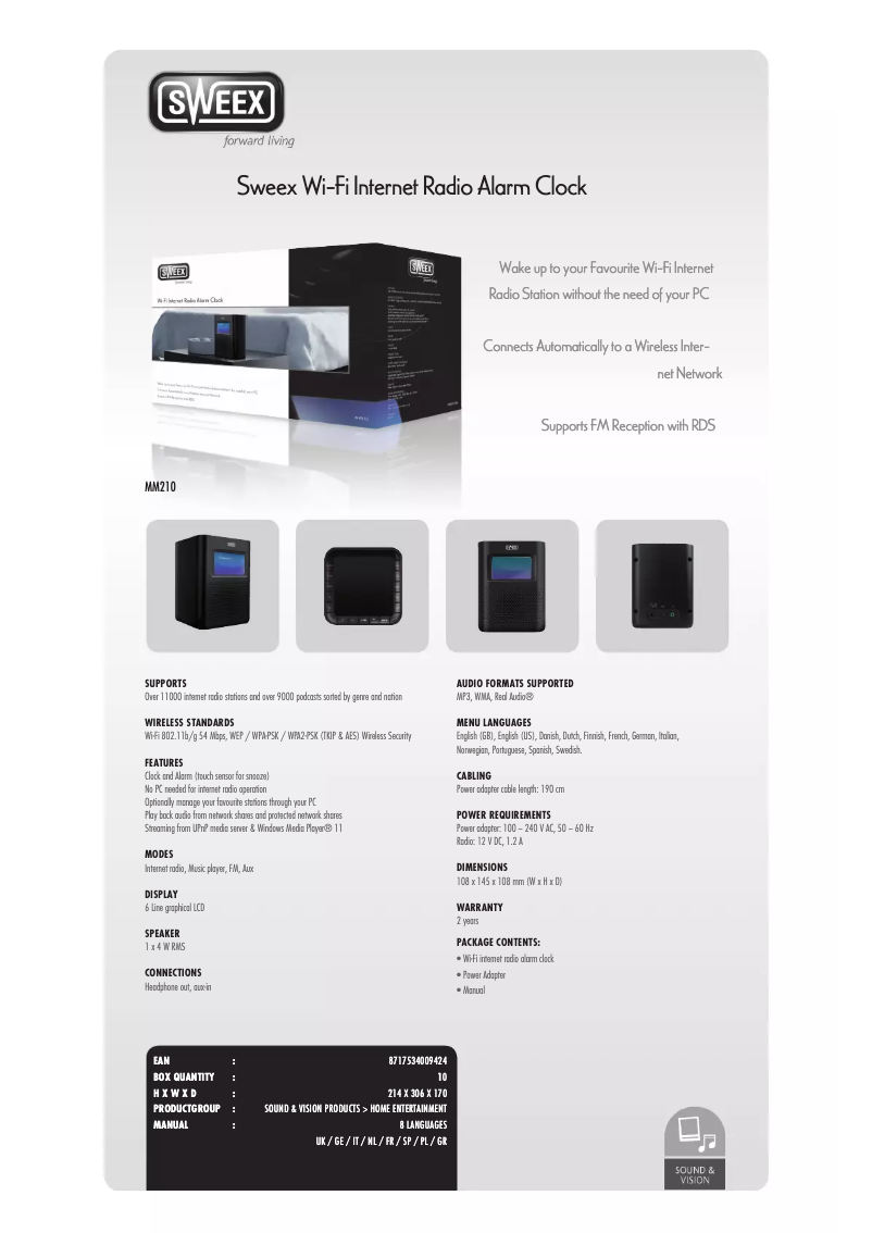 Page 1 de la notice Manuel utilisateur Sweex MM210