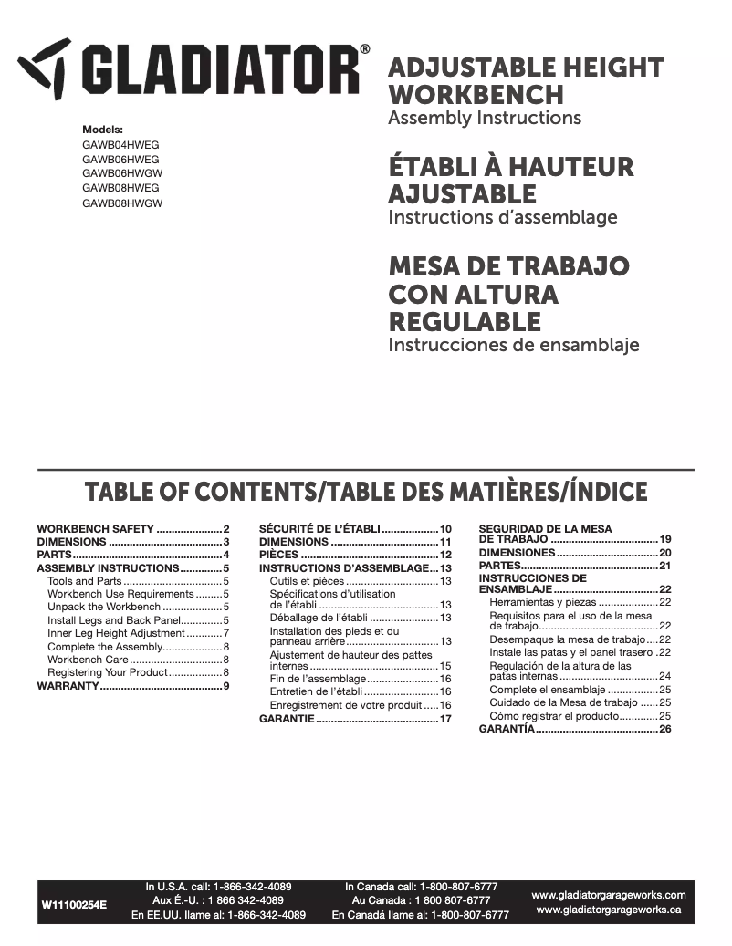 Page 1 de la notice Instructions / montage Gladiator GAWB08HWEG