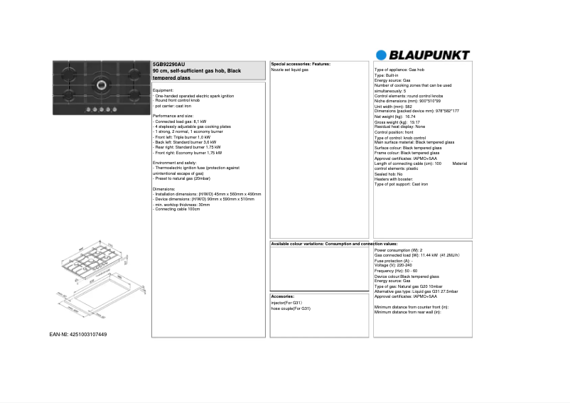 Page n°1 - Fiche technique Blaupunkt 5GB92290AU