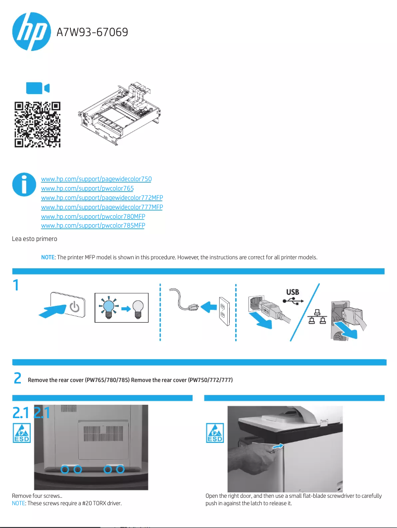 Page 1 de la notice Guide d'installation HP PageWide Enterprise Color MFP 785