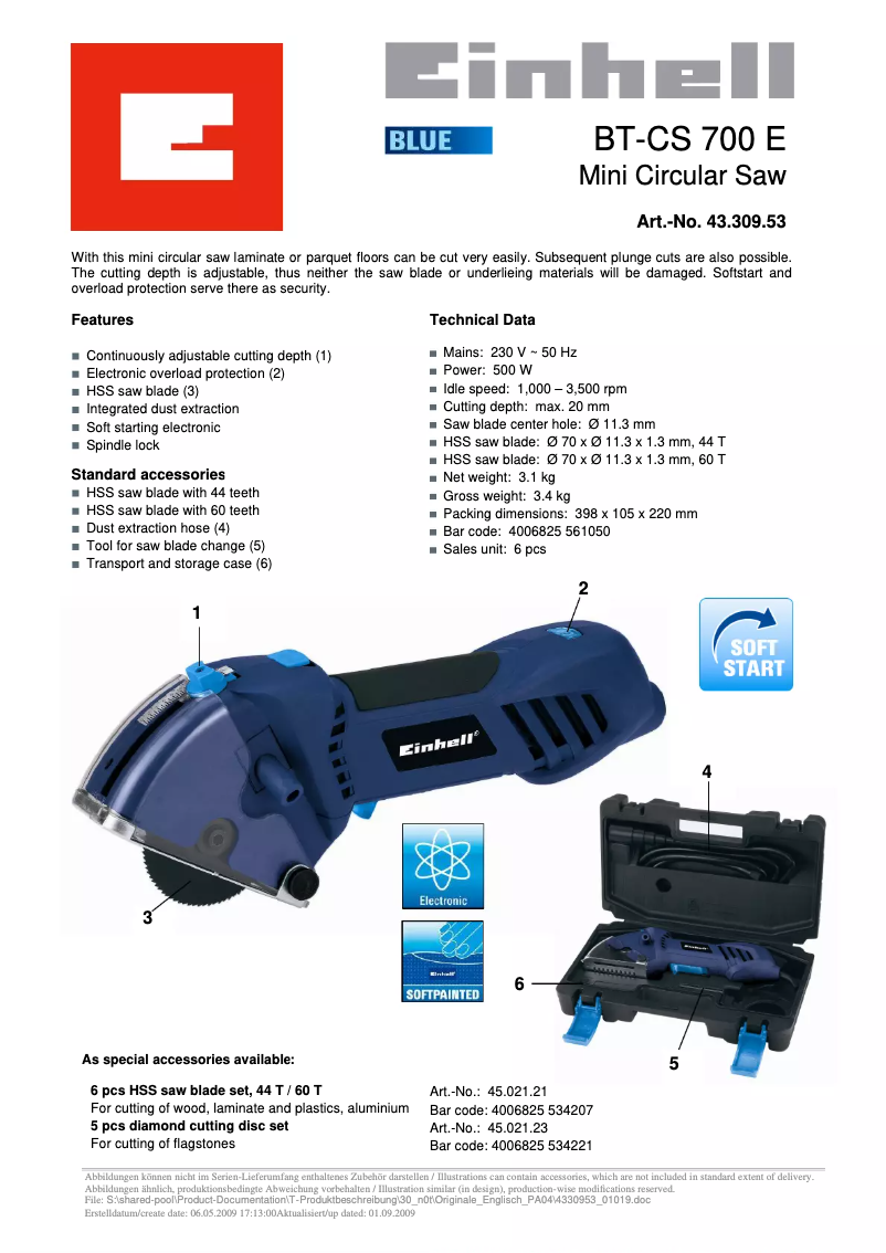 Page 1 de la notice Manuel utilisateur Einhell BT-CS 700 E