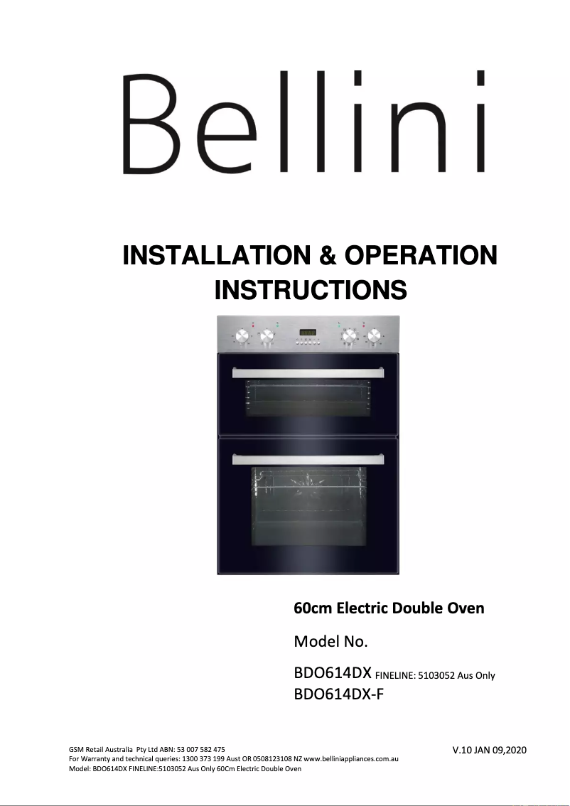 Page 1 de la notice Manuel utilisateur Bellini BDO614DX-F