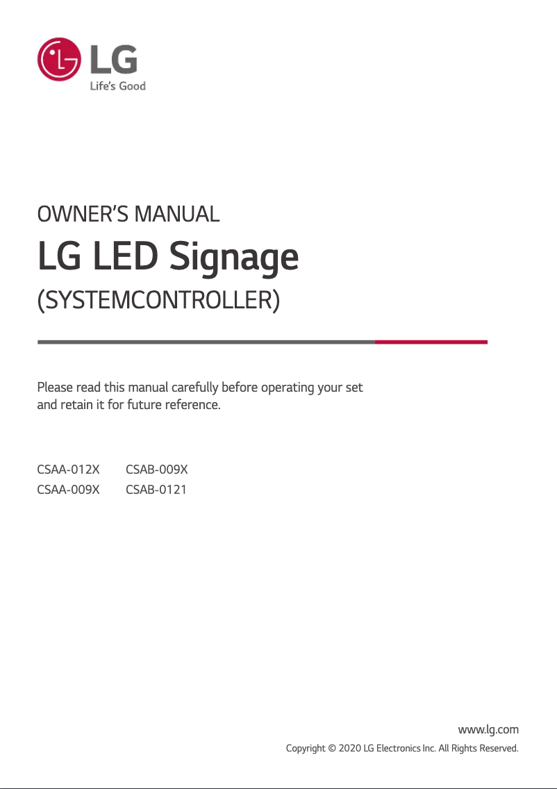 Page n°1 - Manuel utilisateur LG CSAA-012X