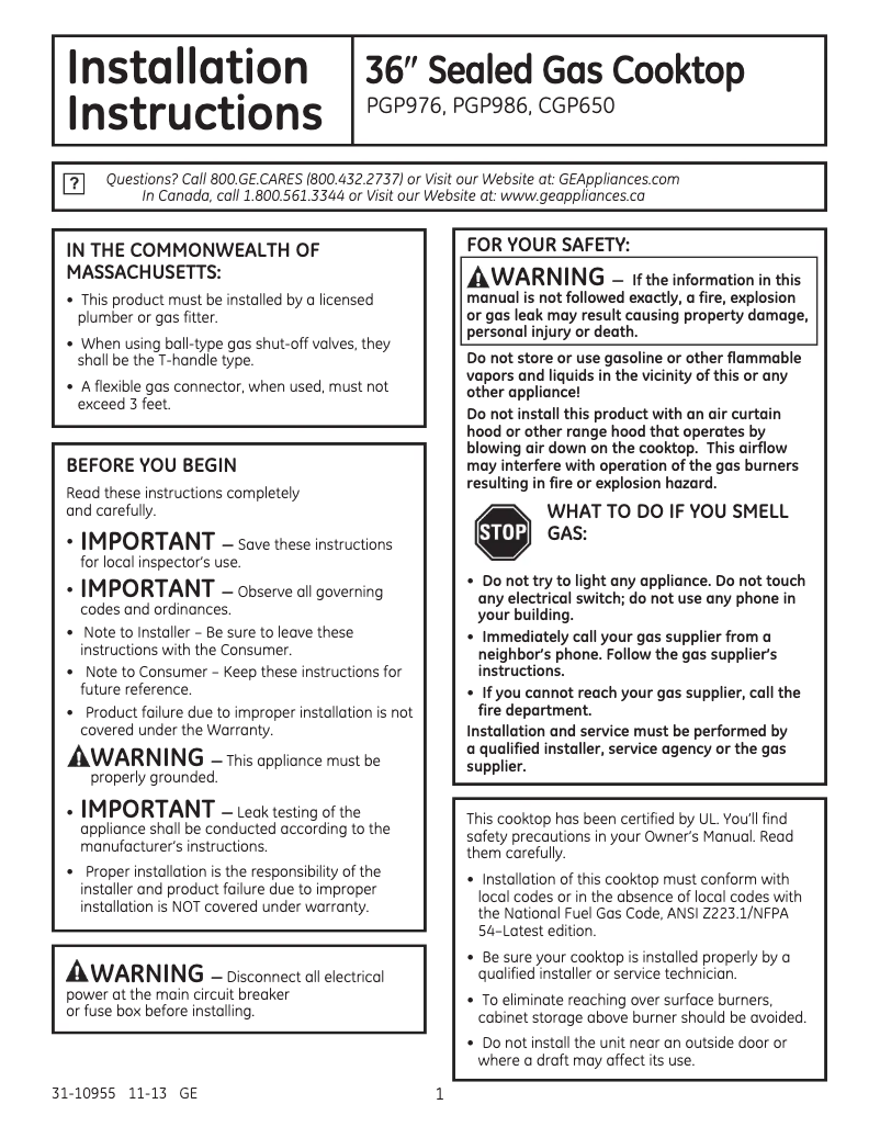 Image de la première page du manuel de l'appareil Profile PGP976SETSS