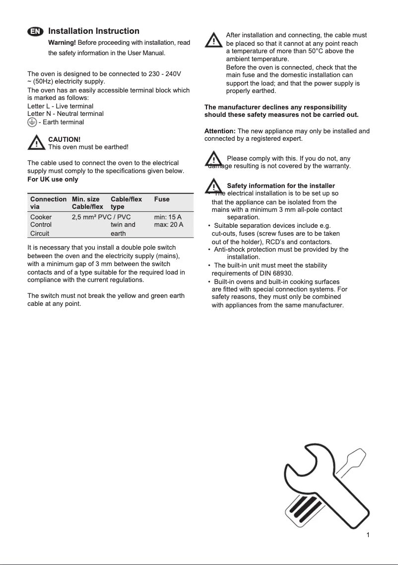Page 1 de la notice Guide d'installation Electrolux KVLDE40X