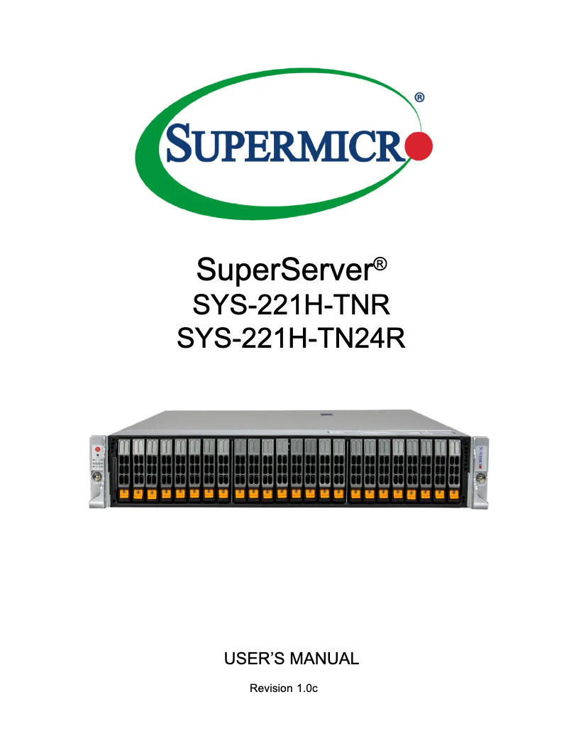 Image de la première page du manuel de l'appareil SuperServer SYS-221H-TNR