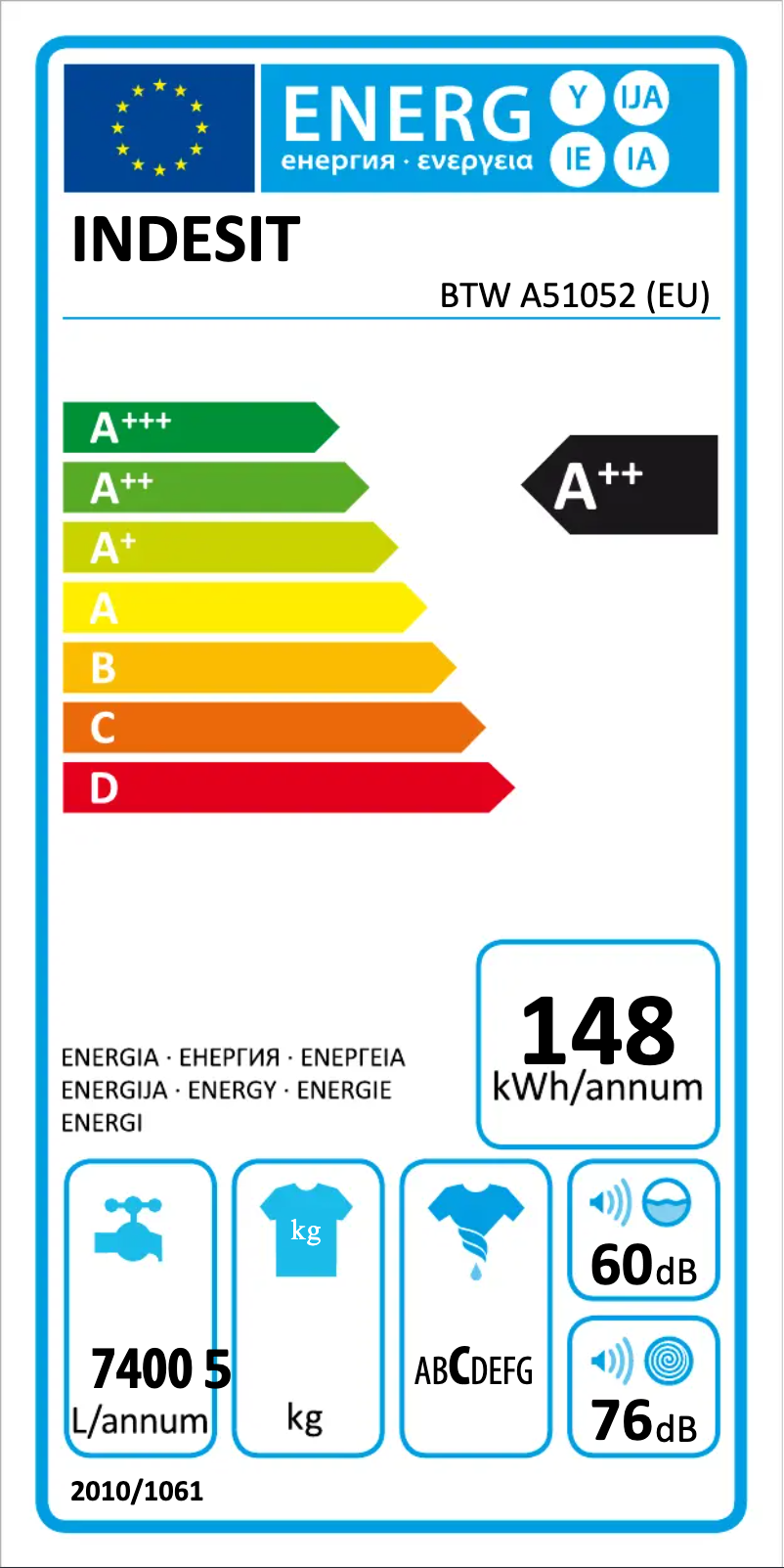 Page 1 de la notice Manuel utilisateur Indesit BTW A51052 (EU)