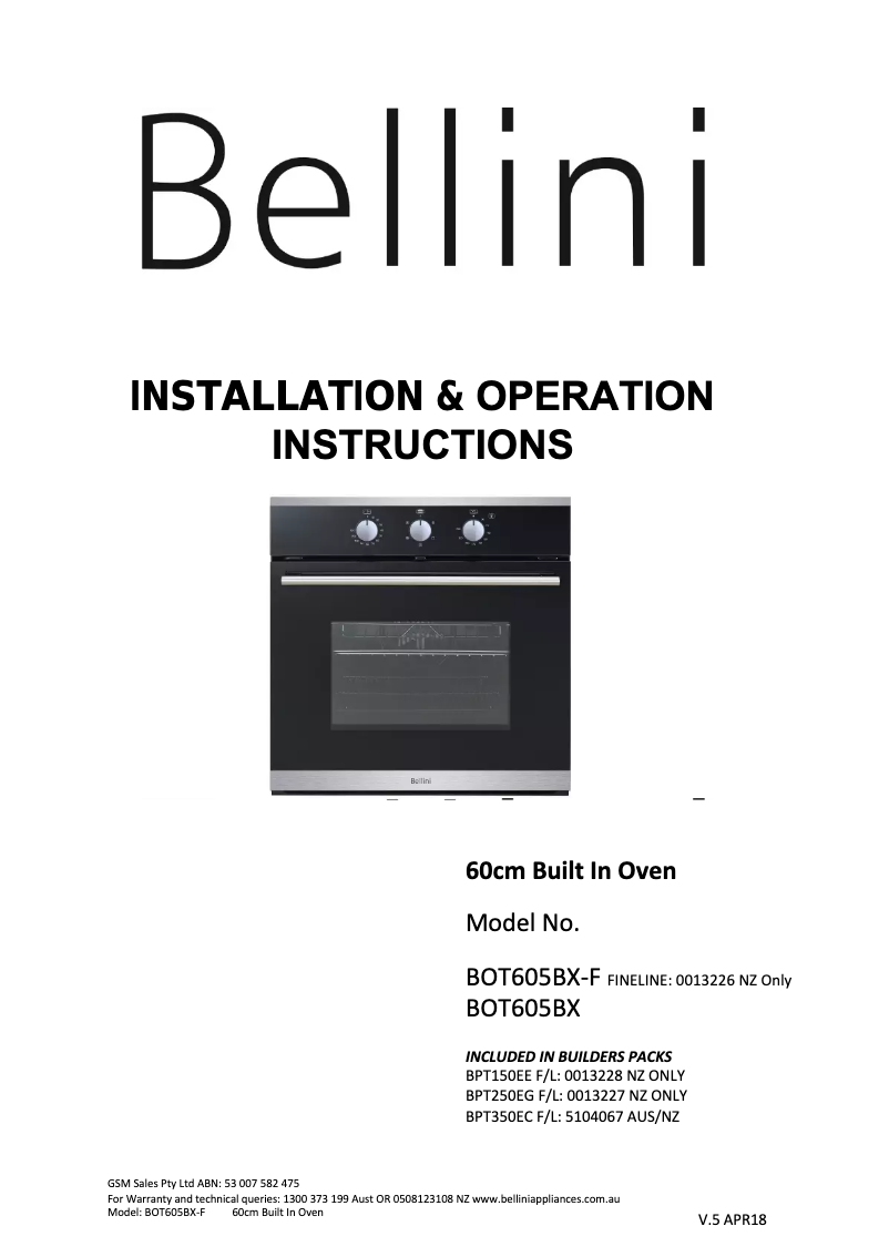 Image de la première page du manuel de l'appareil BOT605BX