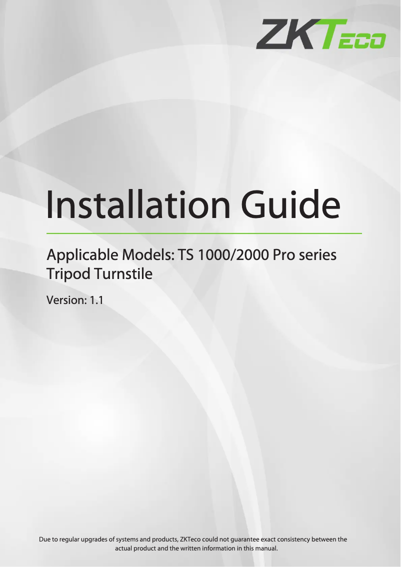 Page 1 de la notice Guide d'installation ZKTeco TS1000