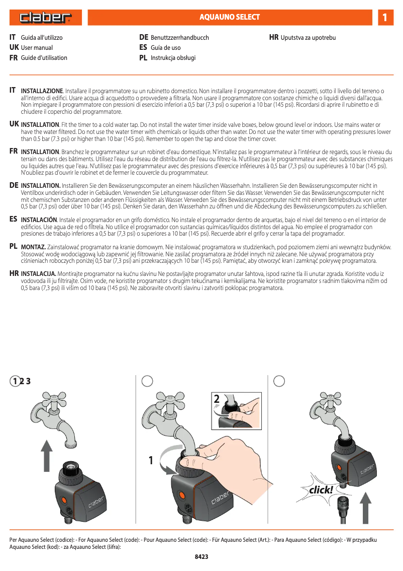 Página 1 del manual Manual de usuario Claber Select 8425