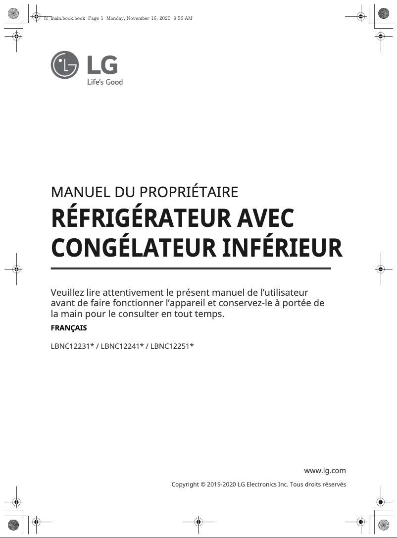 Page 1 de la notice Manuel utilisateur LG LBNC12231V