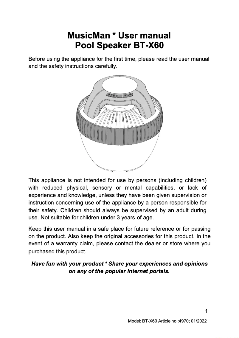 Image de la première page du manuel de l'appareil BT-X60