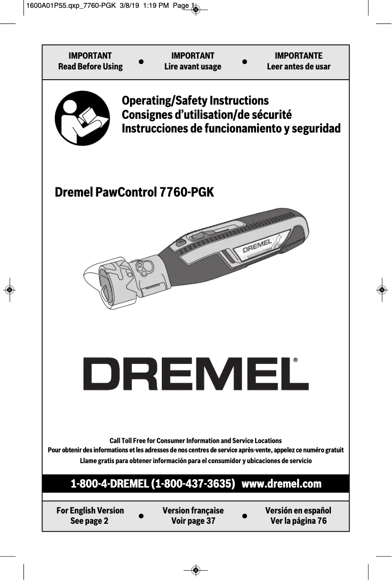 Page 1 de la notice Manuel utilisateur Dremel PawControl 7760-PGK