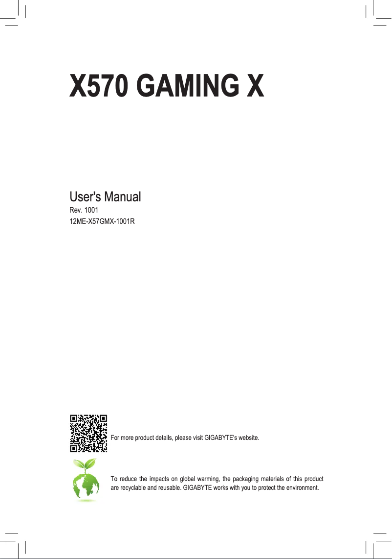 Page 1 de la notice Manuel utilisateur Gigabyte X570 Gaming X
