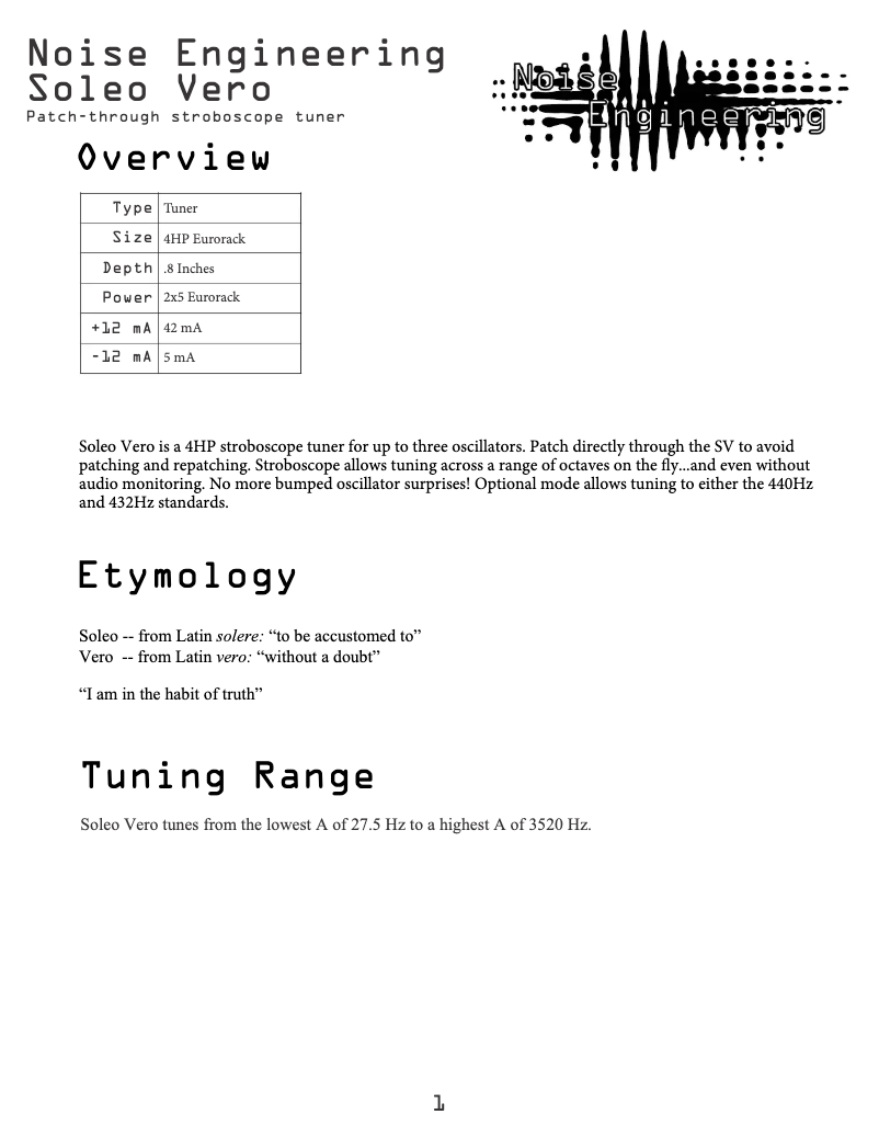Page n°1 - Manuel utilisateur Noise Engineering Soleo Vero