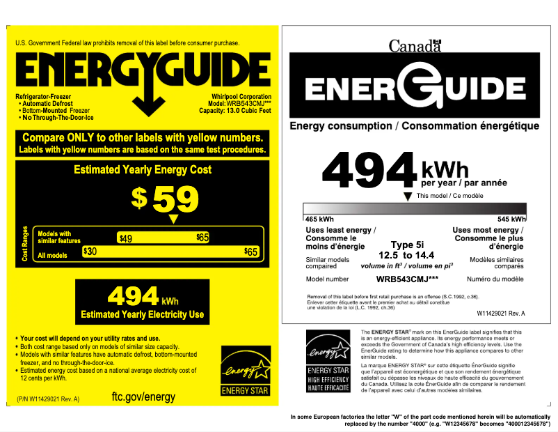 Page n°1 - Label énergétique Whirlpool WRB543CMJZ