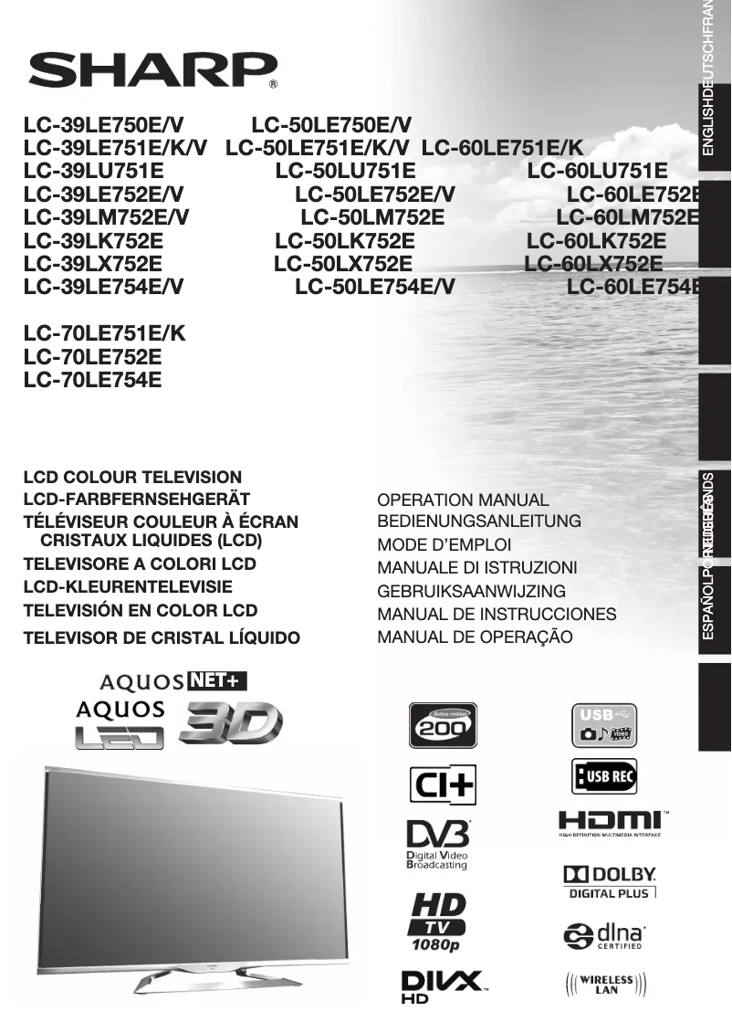 Page 1 of the manual User Manual Sharp Aquos LC-39LE752E