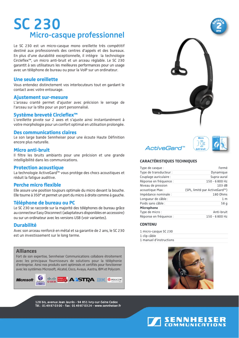 Page 1 de la notice Fiche technique Sennheiser SC 230
