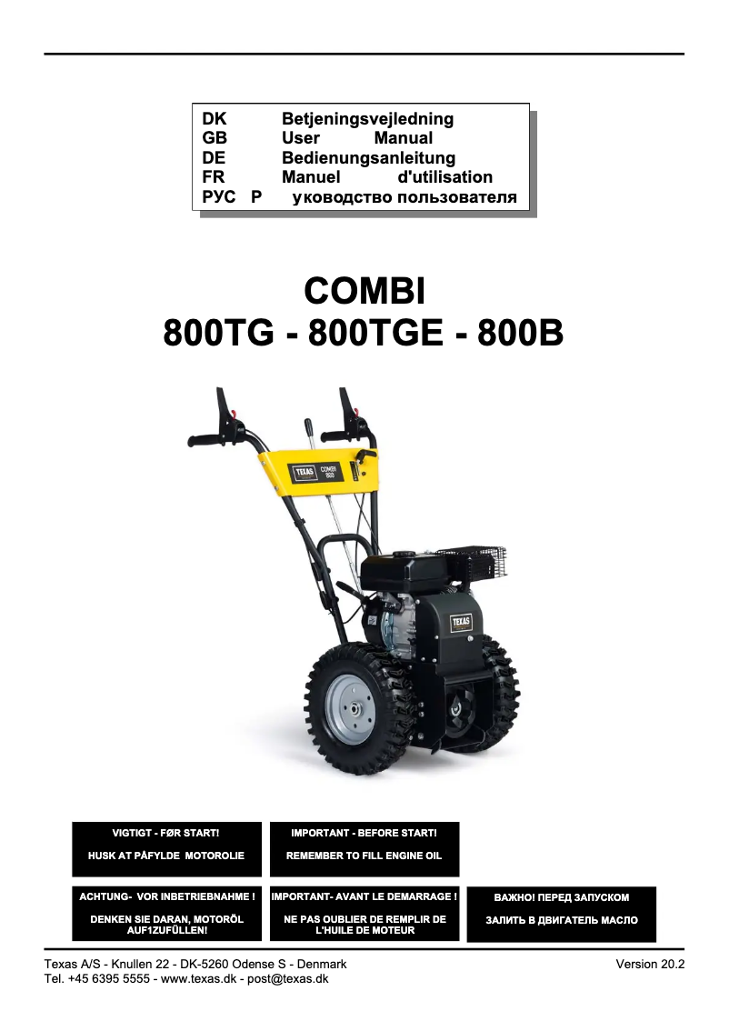 Page n°1 - Manuel utilisateur Texas Combi 800TGE