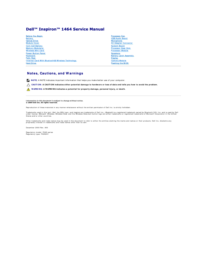 Page 1 de la notice Manuel utilisateur Dell Inspiron 1464