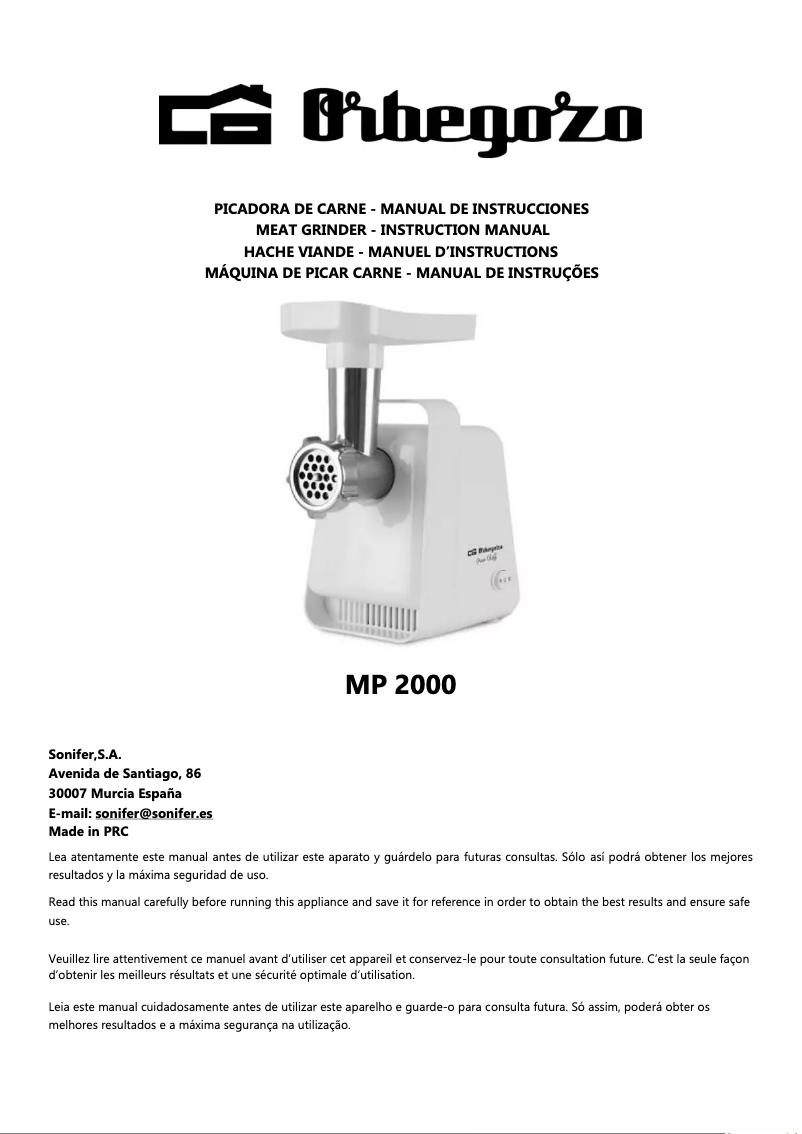 Page 1 de la notice Manuel utilisateur Orbegozo MP 2000