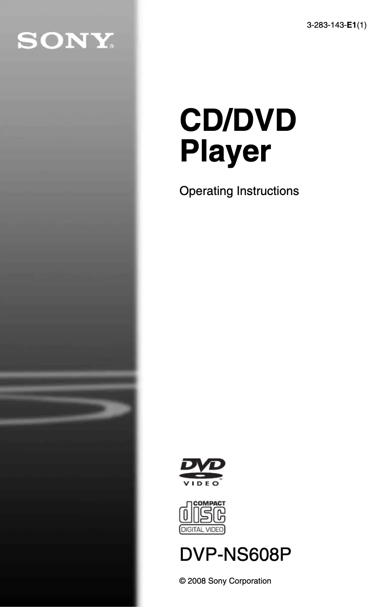 Page n°1 - Manuel utilisateur Sony DVP-NS608P