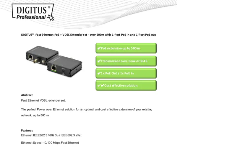 Page 1 de la notice Fiche technique Digitus DN-82060