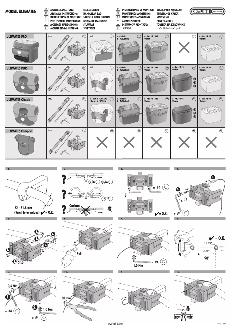 Page 1 de la notice Manuel utilisateur Ortlieb Ultimate 6 M Free