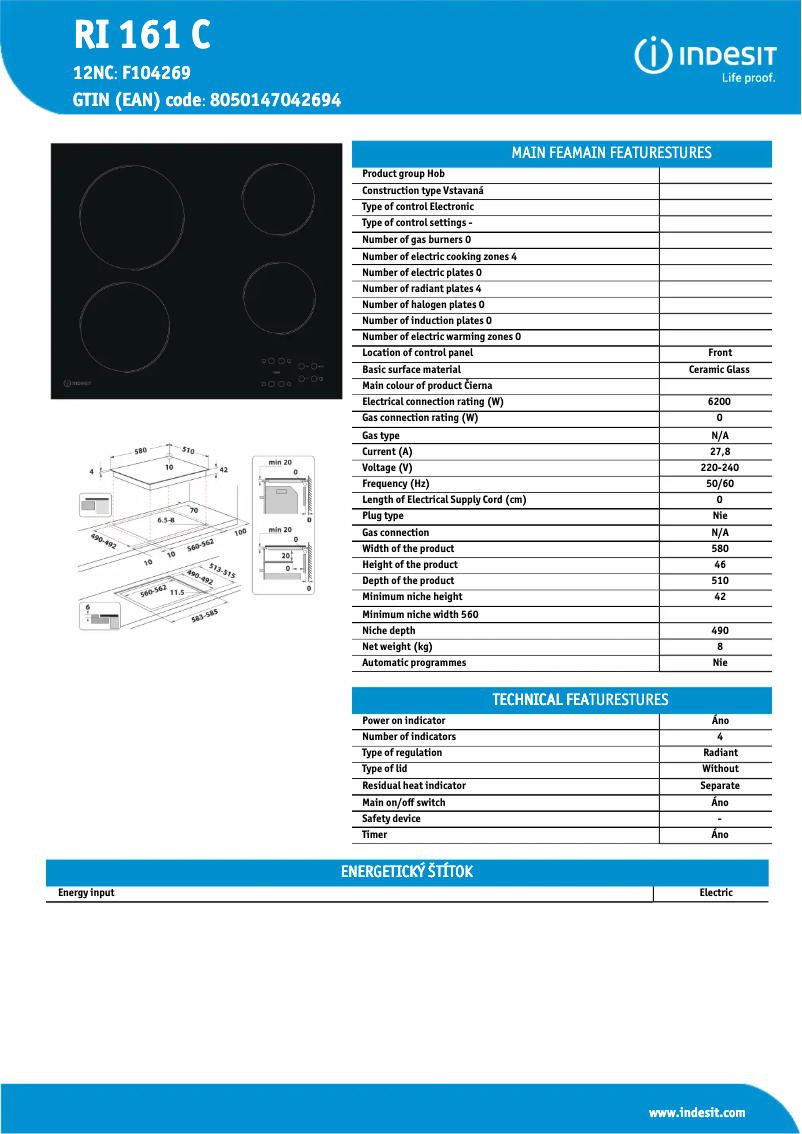Page n°1 - Fiche technique Indesit RI 161 C