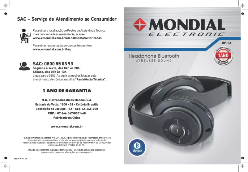 Page 1 de la notice Manuel utilisateur Mondial HP-03