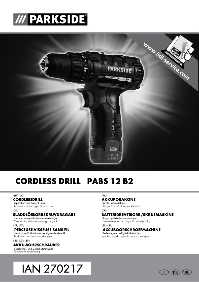 Page 1 de la notice Manuel utilisateur Parkside PABS 12 B2