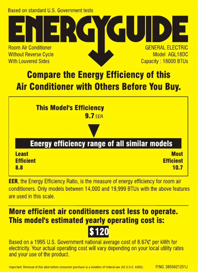 Page n°1 - Label énergétique GE AGL18DC