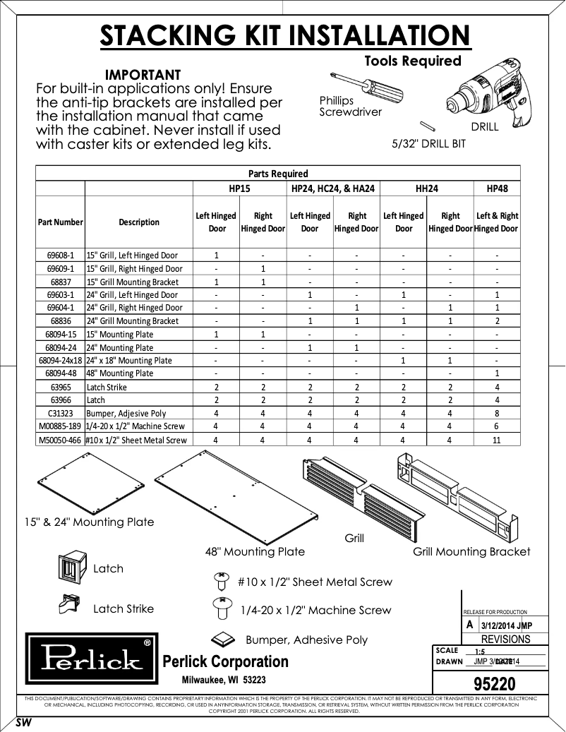 Page 1 de la notice Instructions / montage Perlick C-Series HC24BB-3-2R