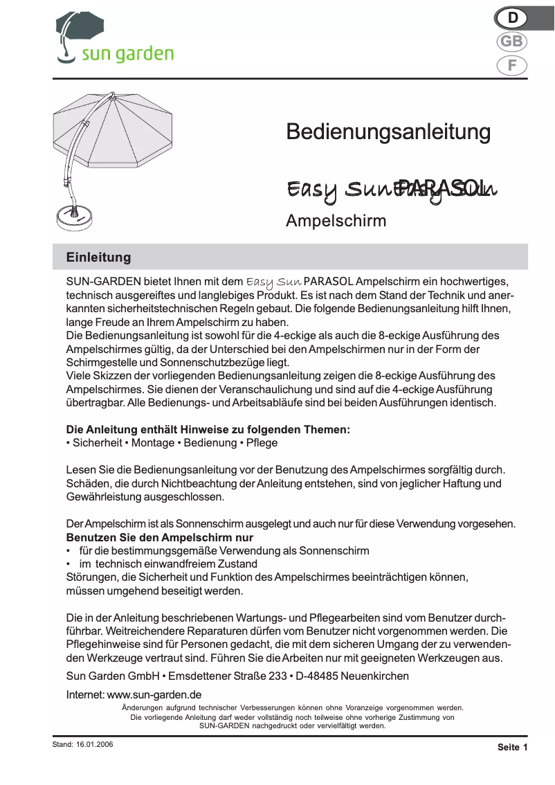 Image de la première page du manuel de l'appareil Easy Sun