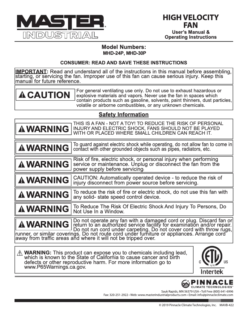Page 1 de la notice Manuel utilisateur Master MHD-30P