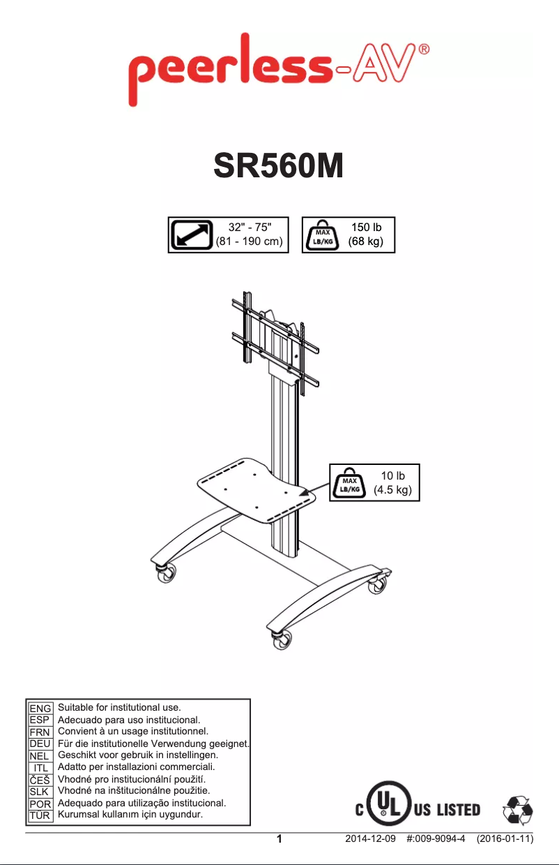 Page 1 de la notice Manuel utilisateur Peerless-AV SR560M-EUR249