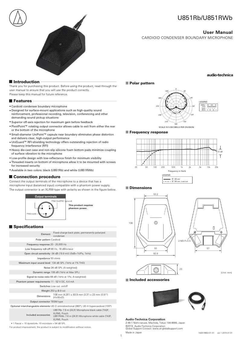 Page 1 de la notice Manuel utilisateur Audio-Technica U851Rb